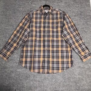 Vintage Carhartt Button Up Shirt Mens Large Navy Blue Yellow Tartan Plaid 00's